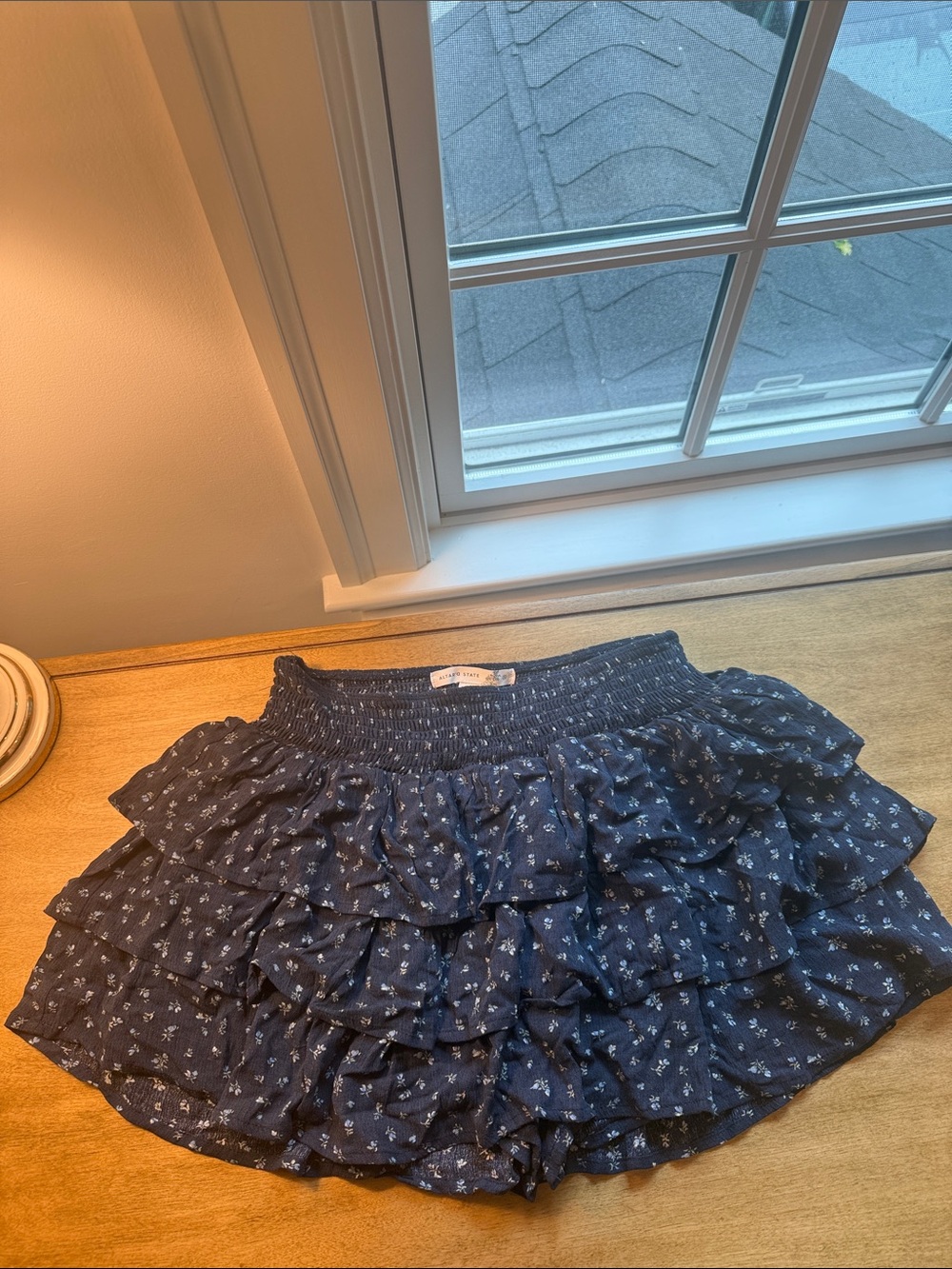 Altar'd State Navy Floral Tiered Ruffle Mini Skort